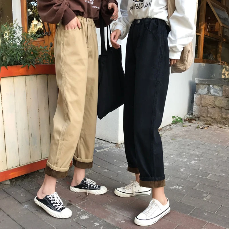 Осенне зимние брюки женские свободные в Корейском стиле бойфренд Новинка 2021