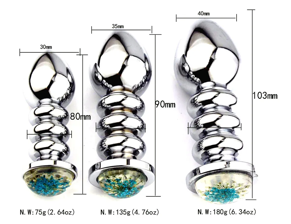 Анальная пробка из нержавеющей стали роскошная синяя 30/35/40 мм с металлической