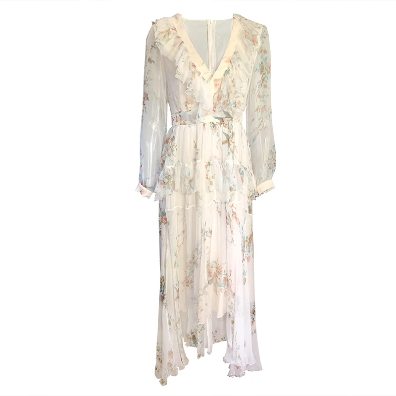 

New silk dress female 2020 summer fairy dress to show in the thin super fairy printed pure silk long