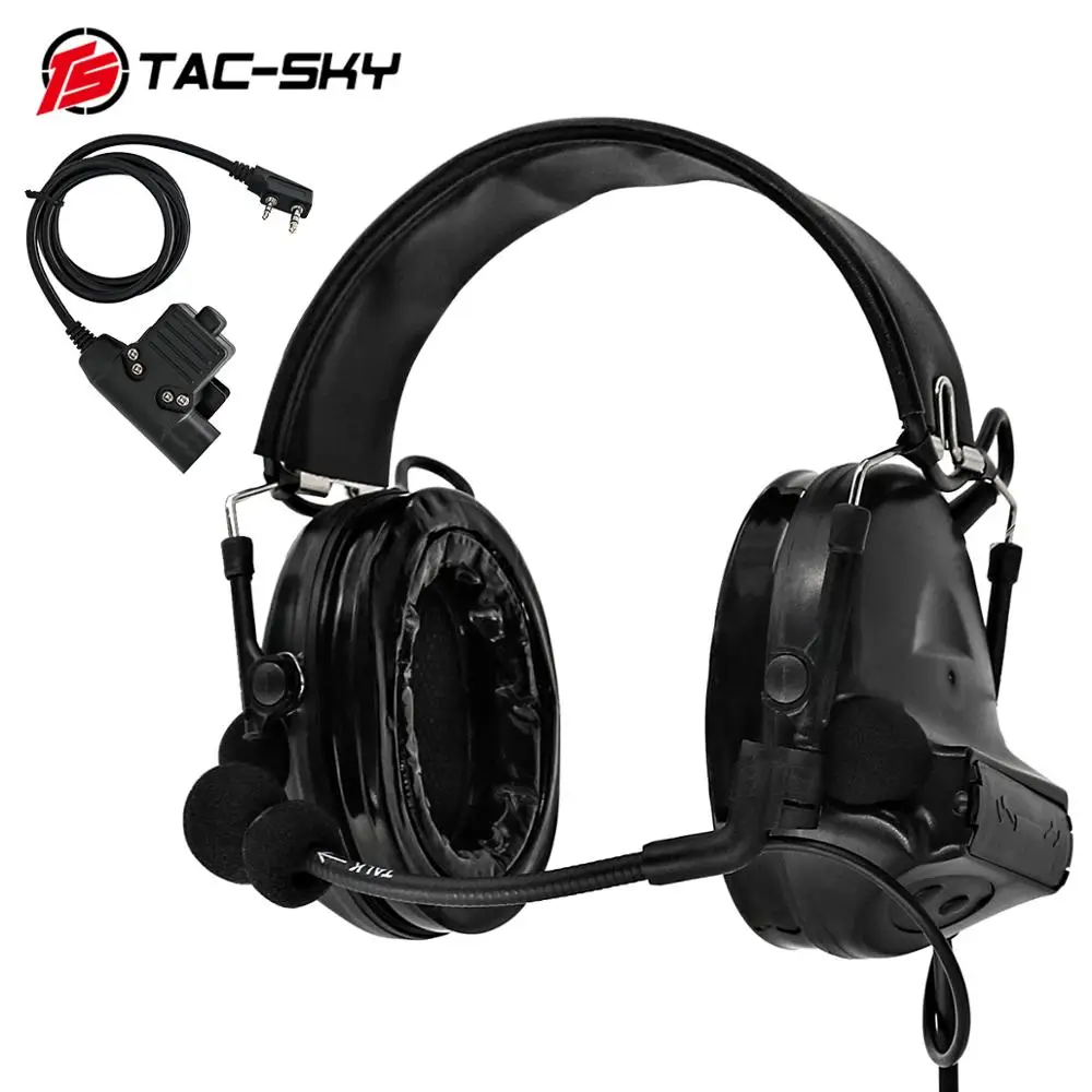 TAC-SKY U94 Kenwood plug PTT + COMTAC II silicone earmuffs outdoor hunting sports noise reduction pickup  tactical headset BK