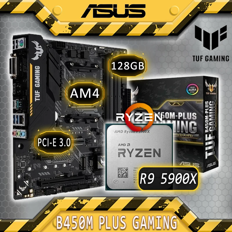 

AM4 Asus TUF B450M-PLUS GAMING With AMD Ryzen 9 5900X Motherboard Combo Ryzen Kit 5900X AMD B450 Placa-mãe Kit AM4 HIFI AMD CPU