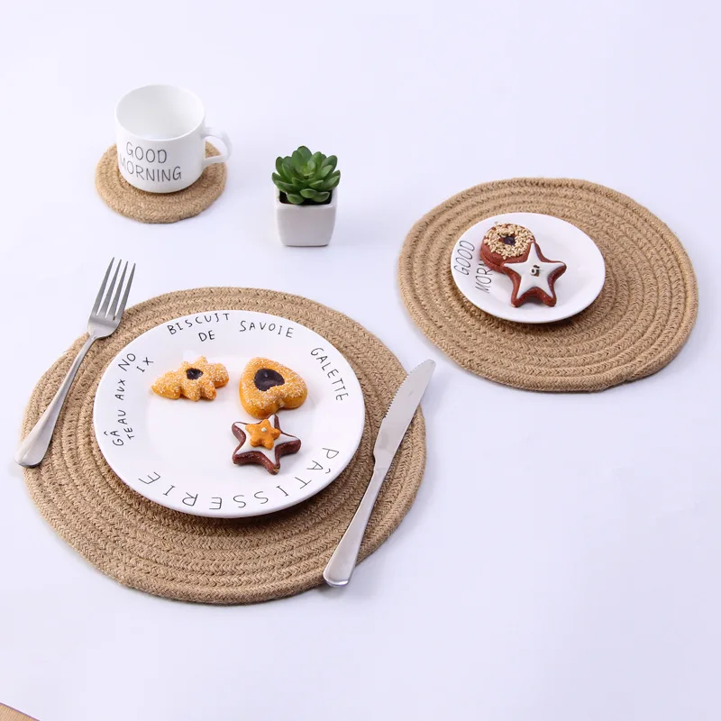 

Round Design Ramie Insulation Pad Solid Table Placemats Linen Non Slip Table Mat Kitchen Home Pad Couster Accessories Decoration