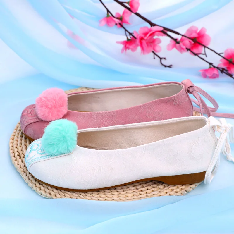 

Handmade Fashion Vintage Women's Old Peking Ballet Flats Ladies Embroidery Soft Sole Lace-Up Casual Shoes zapatos mujer