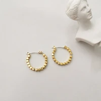retro 20mm gold color cubes beaded earrings alloy round geometrical hoop earrings for women circle minimalist earrings jewelry