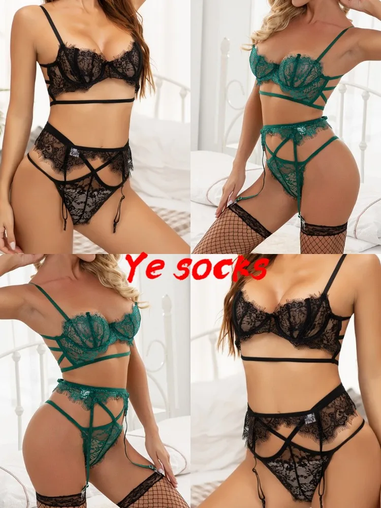 

Сексуальное модное кружевное белье, нижнее белье, одежда для сна, пижамы со стальными кольцами, подвязки, сексуальные стринги, комплект нижн...