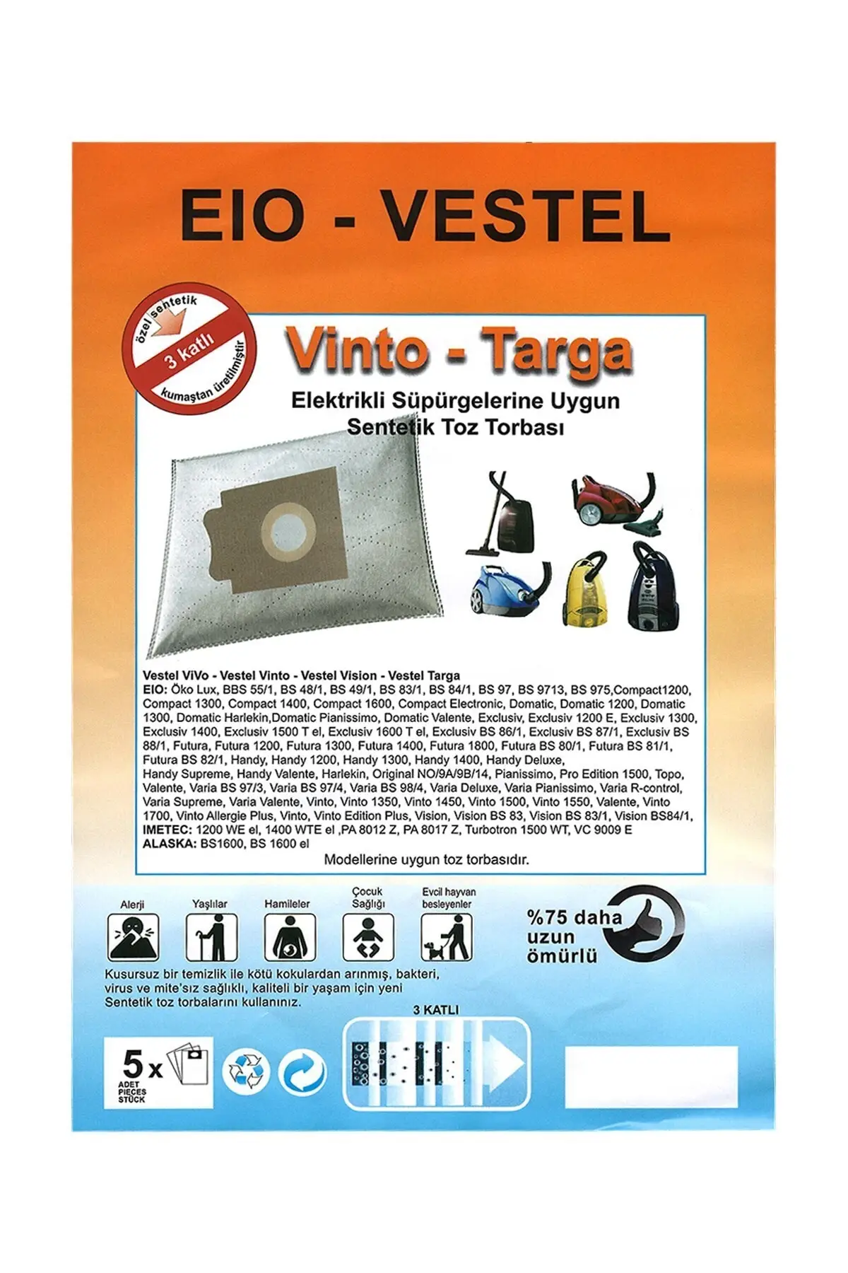 

MHK Parts Vinto Compatible Vacuum Cleaner Cloth Dust Bag 5 Pcs