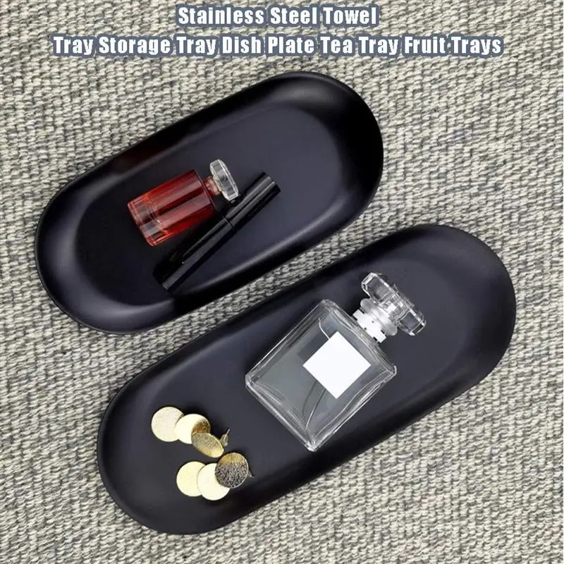 

Stainless Steel Towel Tray Storage Tray Dish Plate Tea Tray Fruit Trays Cosmetics Jewelry Oval Organizer Display Trays