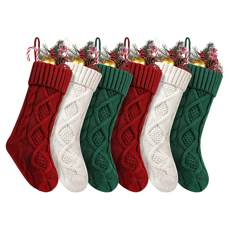 Medias de punto de Cable para Navidad, paquete de 6 medias de 18 pulgadas, regalos y decoraciones para fiestas familiares y navide&ntilde;as-5