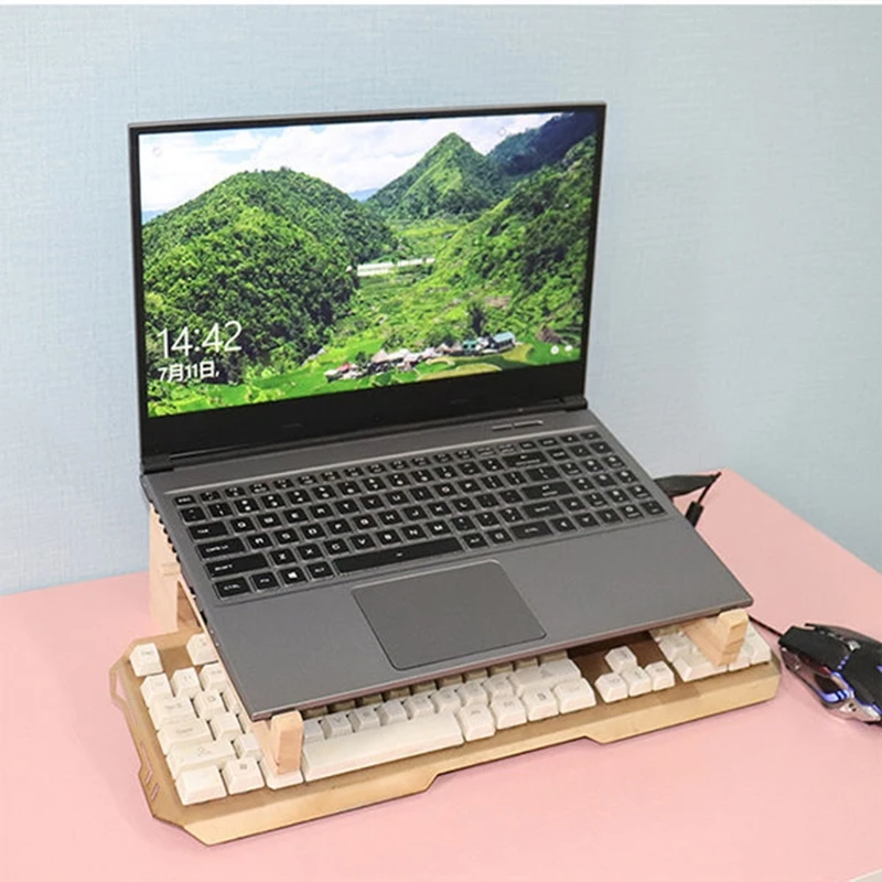 

2021 New Detachable Wood Cooling Pad Holder Desktop Bracket Riser Tablets Macbook Stand