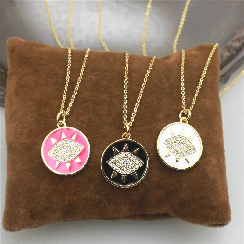 Ожерелье в форме глаза из эмали с покрытием из циркония нового дизайна, популярная медная цепочка, дешевая оптовая продажа, 10 штук в наборе, 19 дюймов.