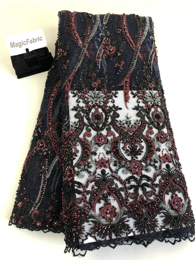 

African French Lace Fabric Beaded Lace Fabric Latest 2019 African Lace Fabric With Beads Hand Made High Quality Fabric H0204