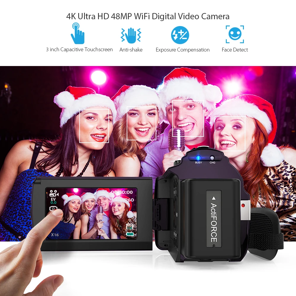 Andoer 4K 1080P 48MP 16X Zoom сенсорный экран Wi Fi ночная съемка цифровая видеокамера рекордер