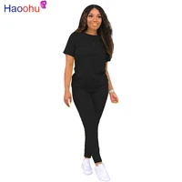 haoohu sport women two piece set short sleeve tee tops leggings jogger sweatpants suit fashion tracksuit matching set outfit
