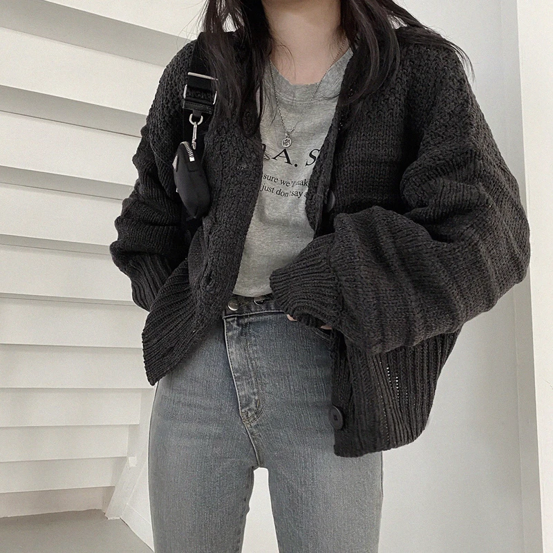 

Hzirip 2020 Autumn Knitted Sweater Women Office Lady Female Cardigan Coat Concise Casual Warm Loose Lantern Sleeve Fashion Tops