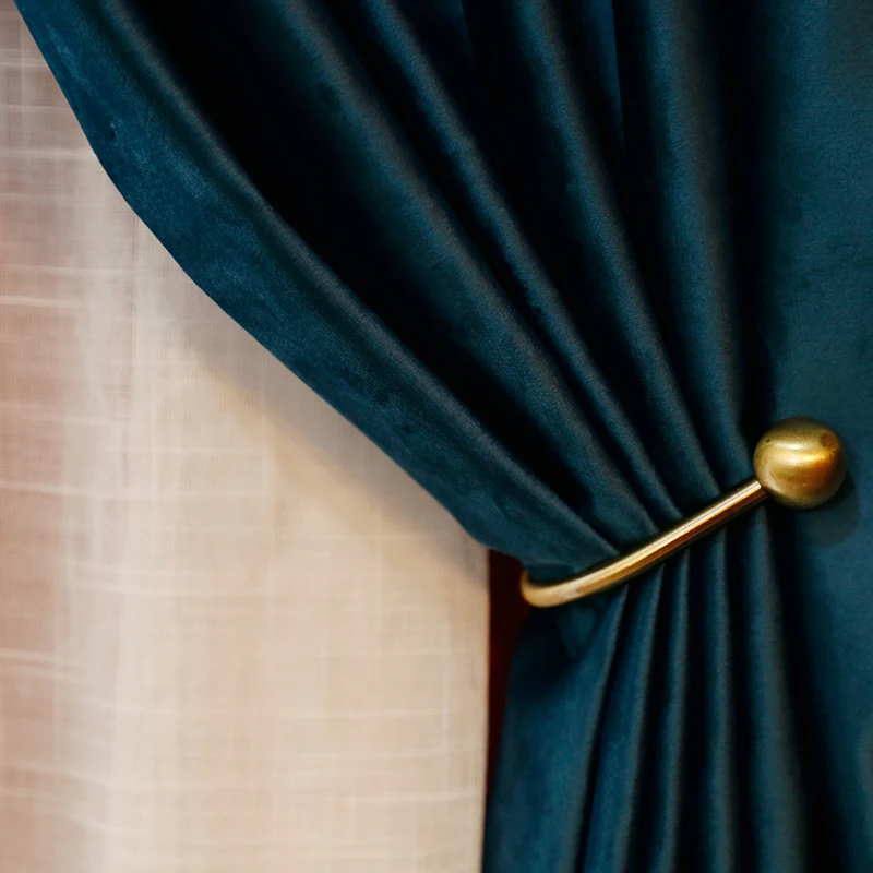

Light Luxury Curtains for Living Room Dining Bedroom French Deep Sea Blue Baroque Curtains VelvetAll Black Shading Wedding Room