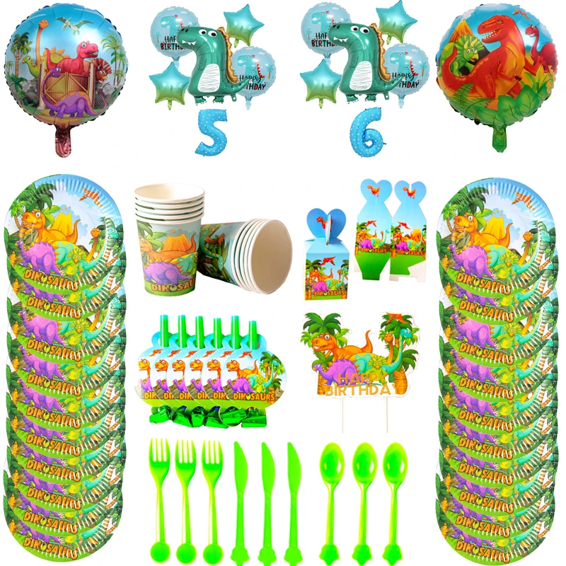 

Cartoon Dinosaur Series Birthday Party Supplies Decorations Baby Shower Party Disposable Tableware Set Plates Paper cups Napkins