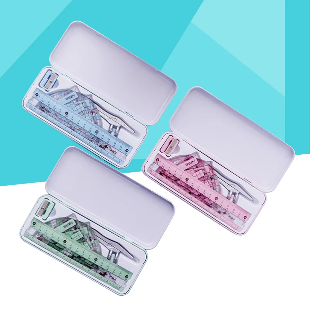 

8pcs Compasses Straight Ruler Triangle Ruler Pencil Eraser Kit Geometry Drawing Tool Set (Random Color)