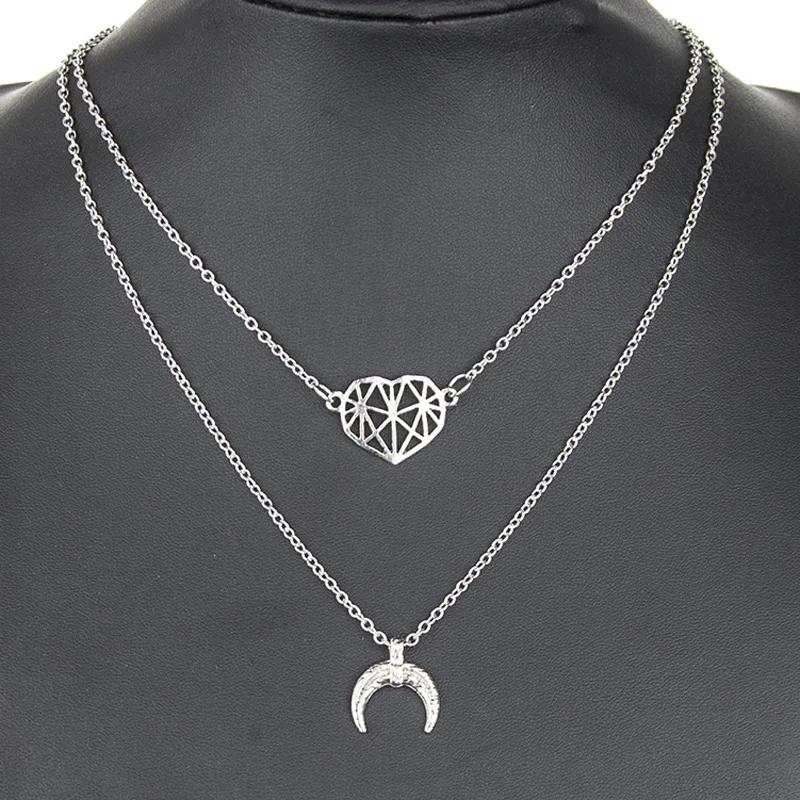 Винтажное многослойное ожерелье с сердцем и Луной для женщин богемное