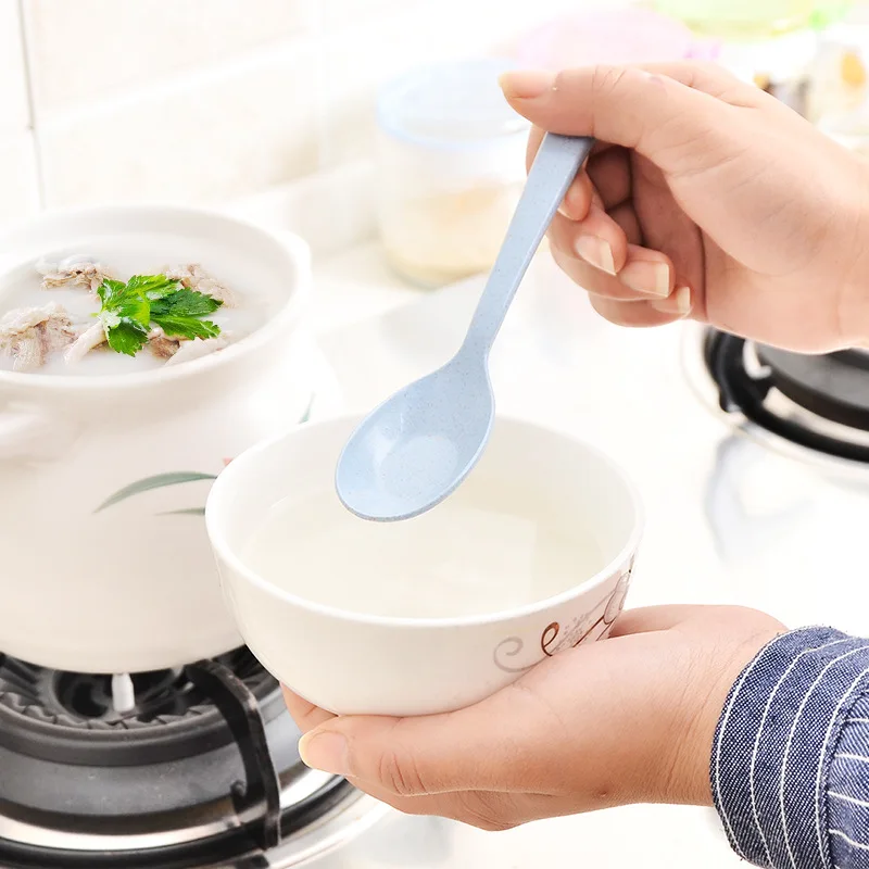 4 шт. длинная ручка ложка из пшеничной соломы Детские Ложки портативная посуда