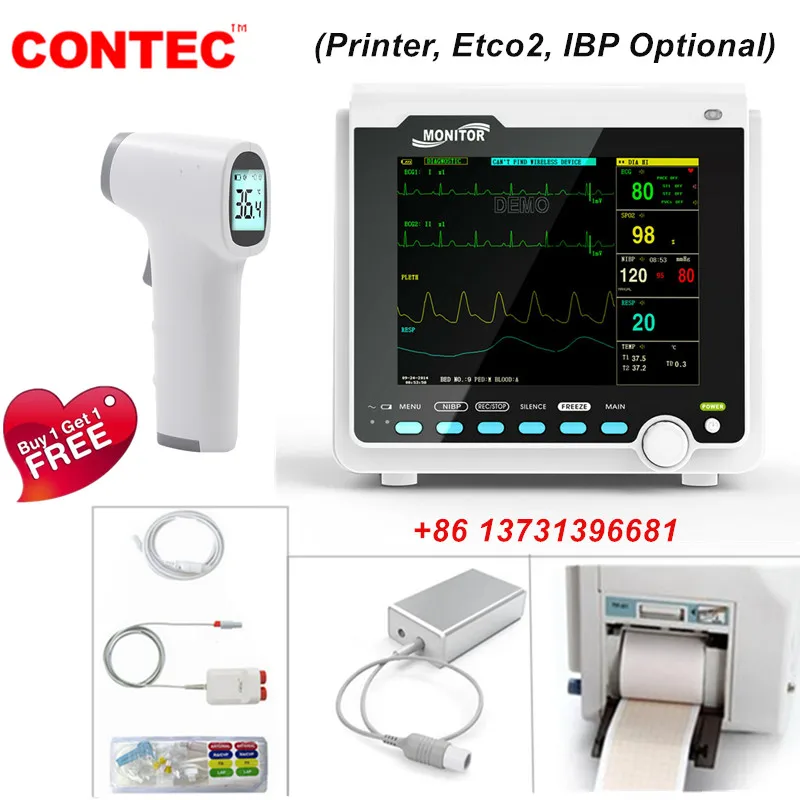 CONTEC портативный 6 параметров 8 &quotVital Signs монитор пациента ECG NIBP RESP SPO2 PR Temp CMS6000