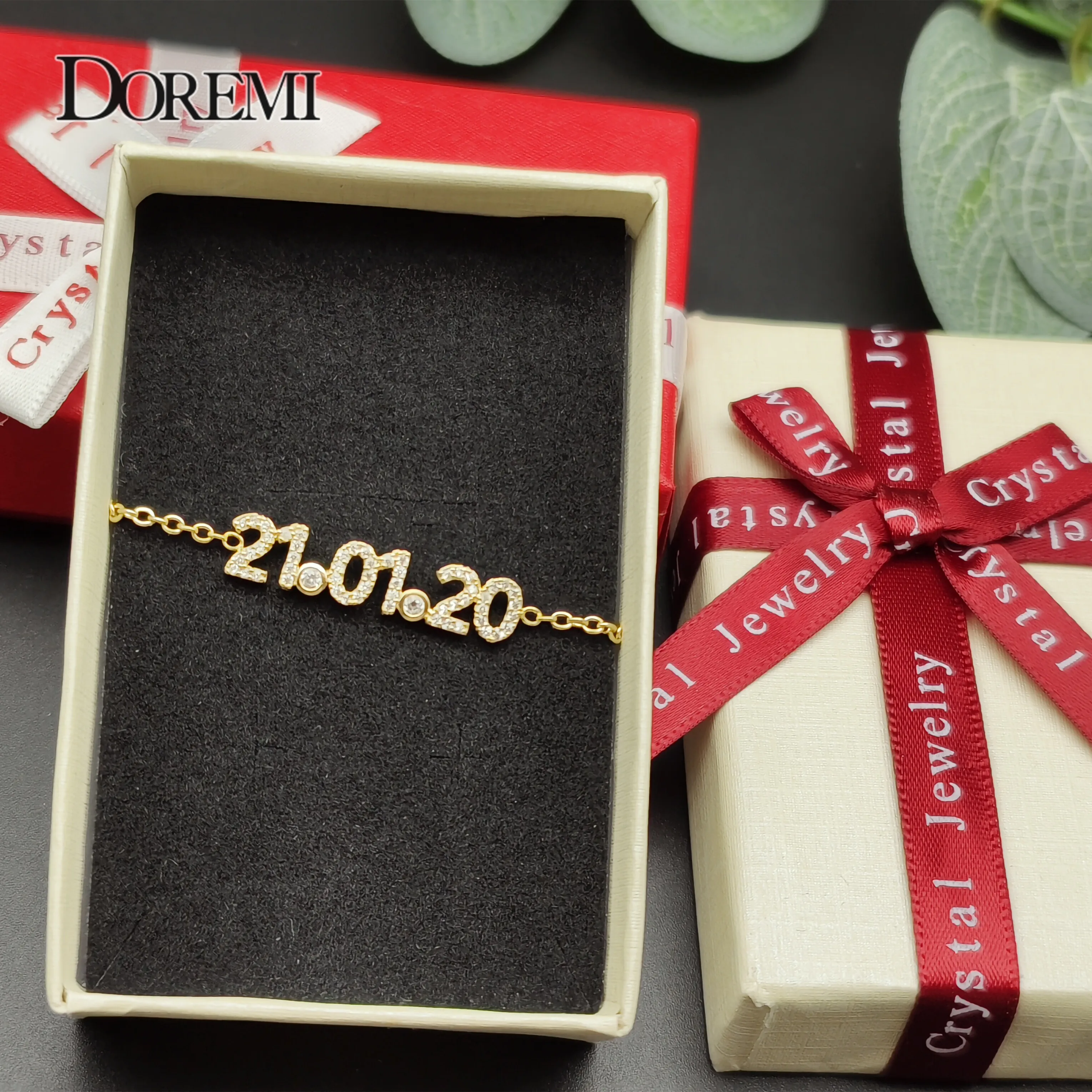 DOREMI Sterling Silver Crystal Name Necklace Save Date Number Bracelet Women Fine Jewelry