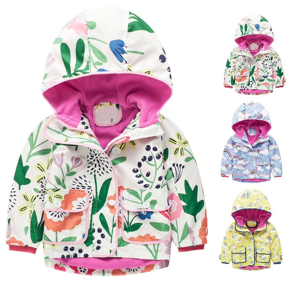 Новые осенне зимние топы с капюшоном и принтом для маленьких девочек пальто на