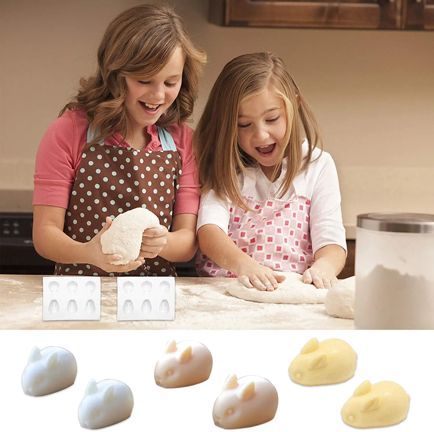 

3D Easter Rabbit Bunny Silicone Mold Baking Moulds Tool Cake Decorative Chocolate Candy Candies Ice Cake Decoration(6 Cavity)