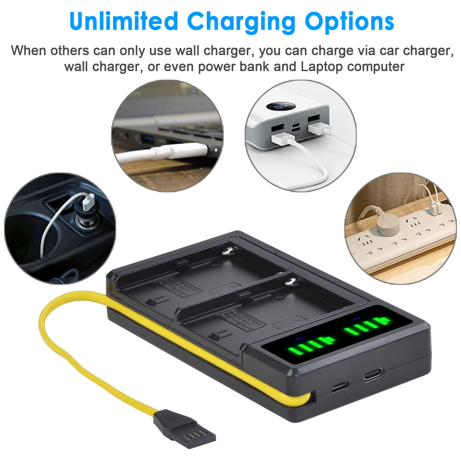Фотоаккумулятор со светодиодным индикатором и зарядным устройством USB для Sony NP