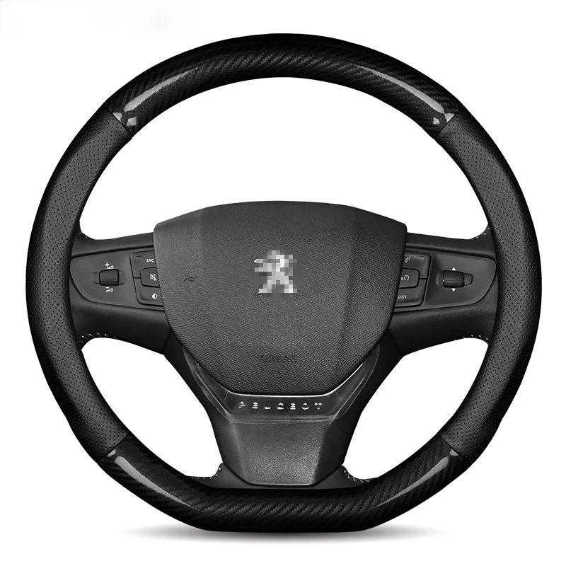 Peugeot из углеродного волокна и бычьей кожи чехол рулевого колеса автомобиля для 308