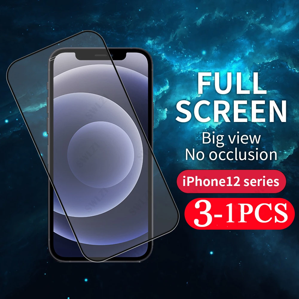 

3-1Pcs Full Cover Protective Film for iPhone 11 Pro Max 12 Mini X XS XR SE 7 8 Plus Tempered Glass Phone Screen Protector glass