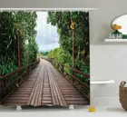 Занавеска для душа в квартиру, деревянная перемычка между тропическими деревьями, экзотическая Освежающая дорога джунглей, занавеска для ванной комнаты с естественным изображением