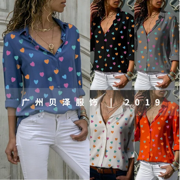 

Женская рубашка с V-образным вырезом, с принтом в европейском и американском стиле, весна-лето, 2020