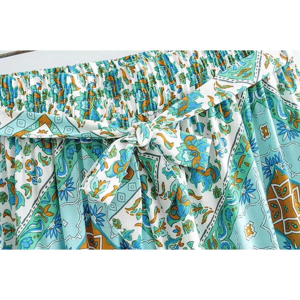 Za 2020 Женская мода Двухсекционный зеленый хлопок с геометрическим принтом слинг