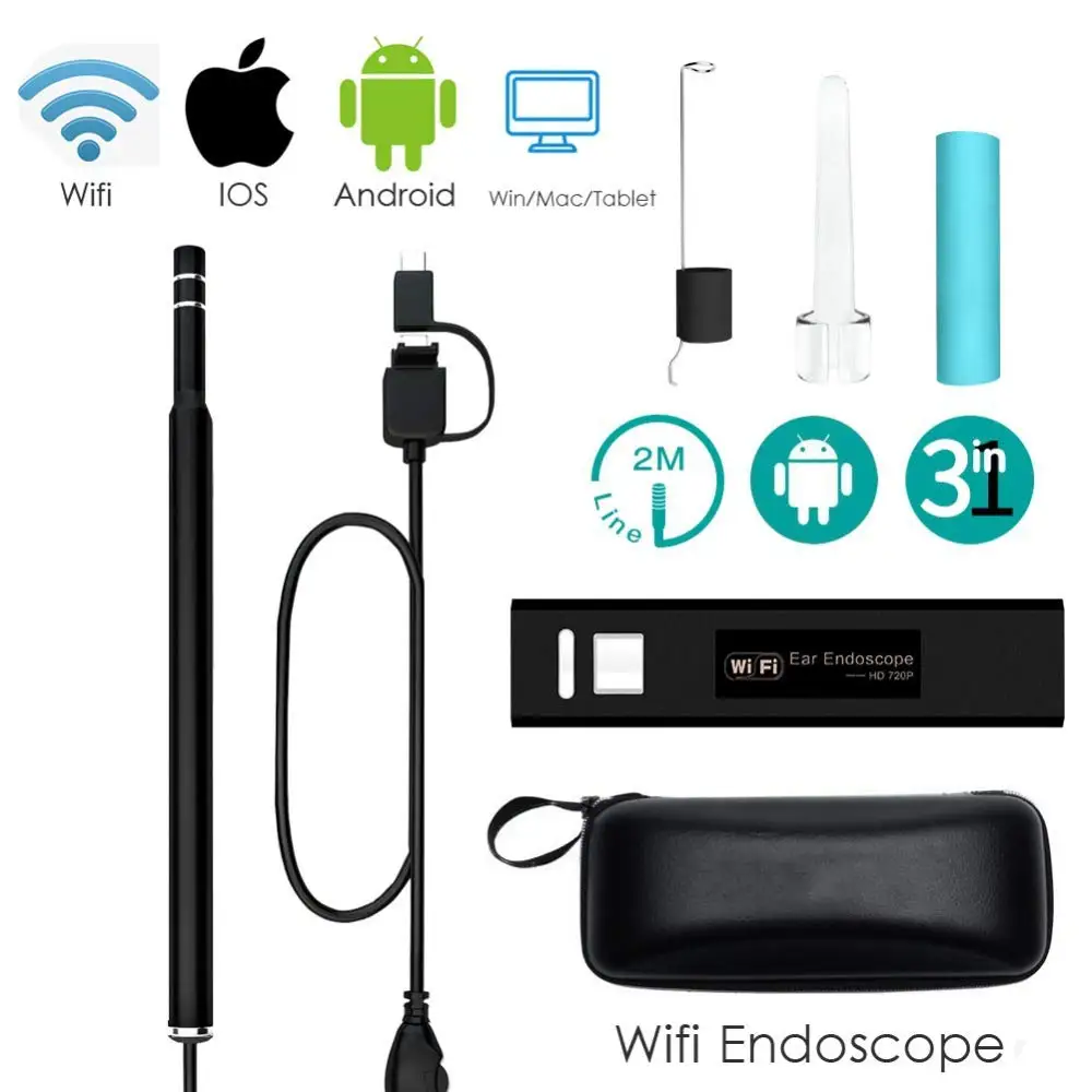 

3 в 1 беспроводной Эндоскоп, WiFi, Ушная Otoscope камера, USB, Ушная Otoscope, Инспекционная камера, инструмент для удаления ушей для iPhone Android