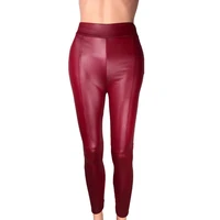 80 2021 new women solid color high waist slim stretch faux leather leggings pants trousers
