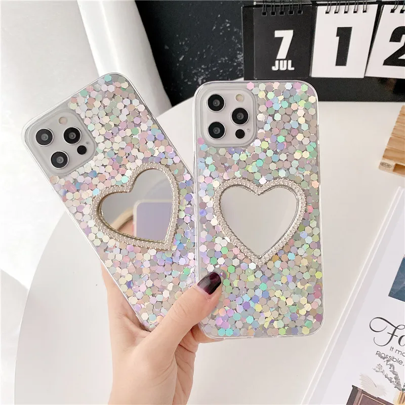 

Блестящий Прозрачный зеркальный 3D-чехол с блестками для iphone 12 Pro Max 11 Pro 7 8 6S Plus X XS Max XR SE 2020