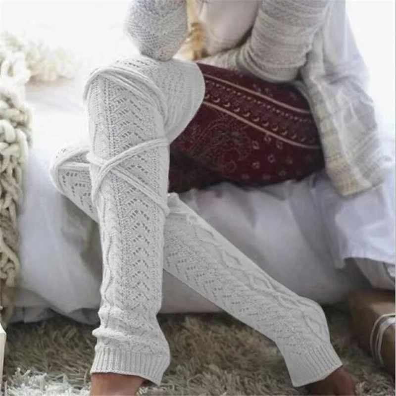 GAOKE Winter Long Warm Leg Warmers Knitting Knee High Stocking Women Boot Topper Girls Stockings 7 Colors