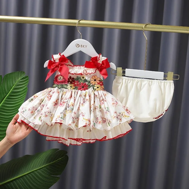 

Miayii Baby Clothing Spanish Vintage Lolita Ball Gown Bow Print Sleeveless Birthday Party Easter Princess Dresses For Girl A430