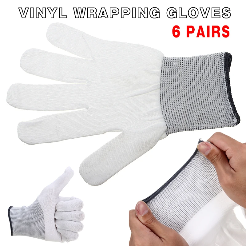 

6 Pair White Nylon Wrap Gloves Antistatic Workshop Dust-free Labor Protection Gloves For Car Wrapping Vinyl Sticker Tinting