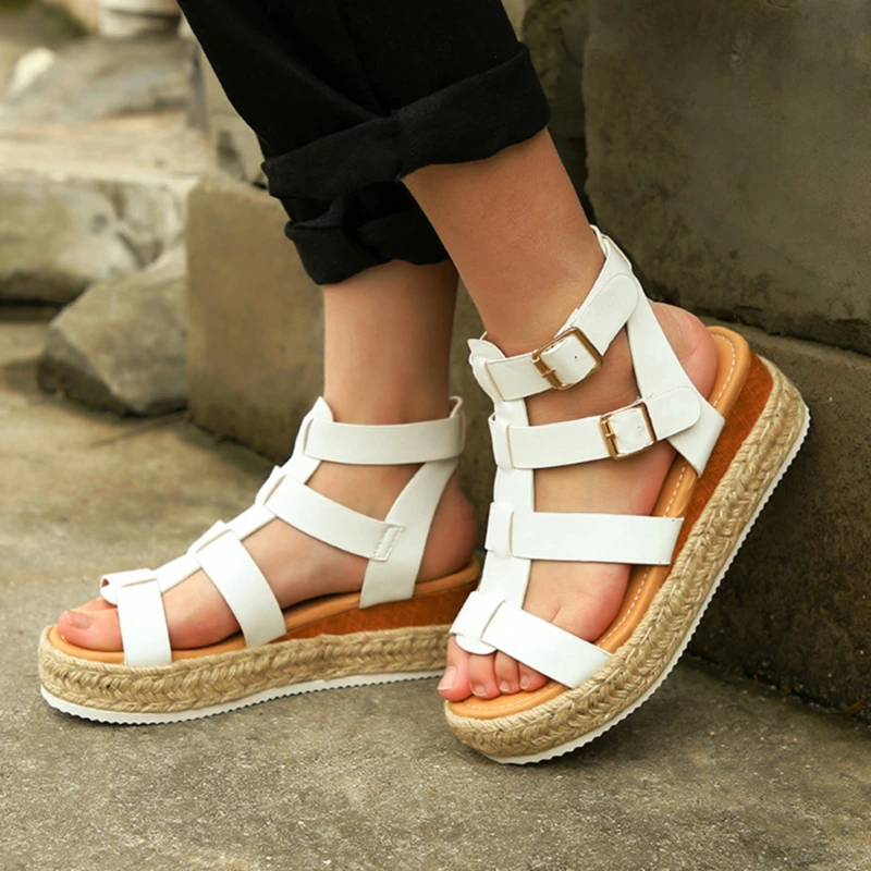 

Summer Women Shoes Beach Sandals Ladies Fashion Roma Flat Heel Solid Peep Toe Sandals Casual Shoes Sandales Size 35- 43