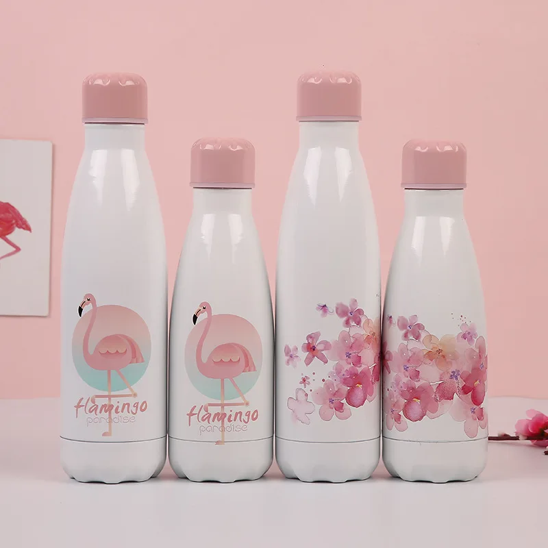 Изготовленная на заказ бутылка для воды с фламинго милый цветочный термос