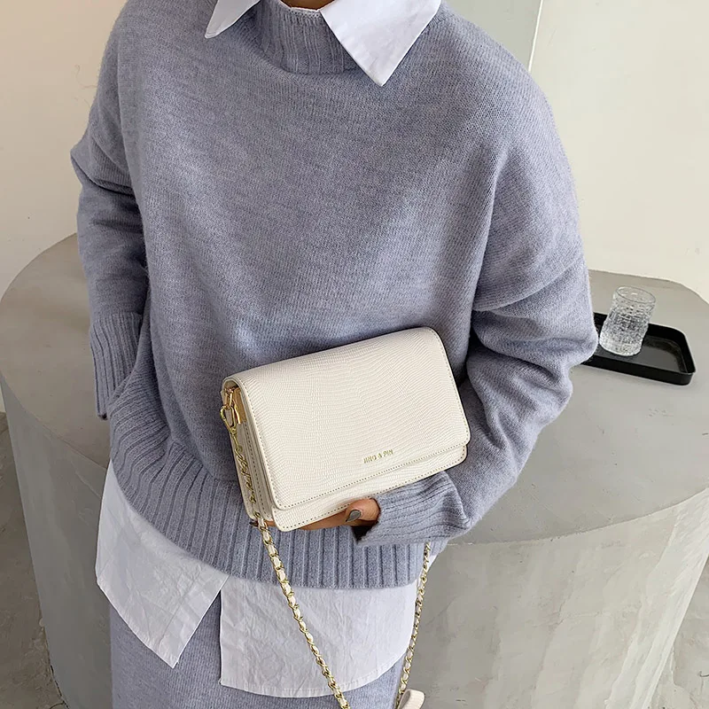 

Serpentine Design Fashion PU Leather Crossbody Bags for Women Branded Trendy Shoulder Bag Solid Color Chains Totes Handbag