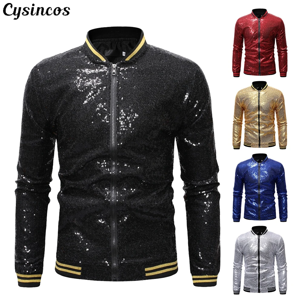 Мужские Блестящие блейзеры CYSINCOS золотистые блестящие с блестками для ночного