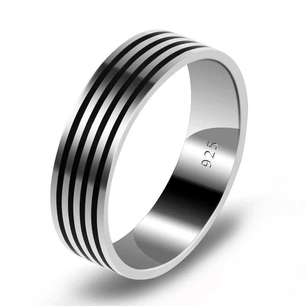 Парные кольца 2 шт./компл. серебро 925 пробы черная полоса Классический Простой
