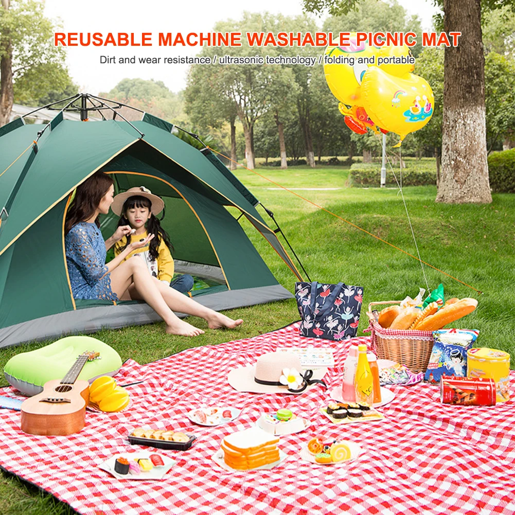 

Red White Plaid Outdoor Foldable Waterproof Picnic Mat Fashion Thicken Pad Breathable Soft Portable Camping Travel Beach Blanket