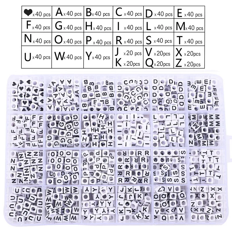 1BOX 26 Letters Acrylic Beads Heart &amp Cube Alphabet Digital Loose Spacer For Jewelry Making Handmade DIY Bracelet Necklace | Украшения и