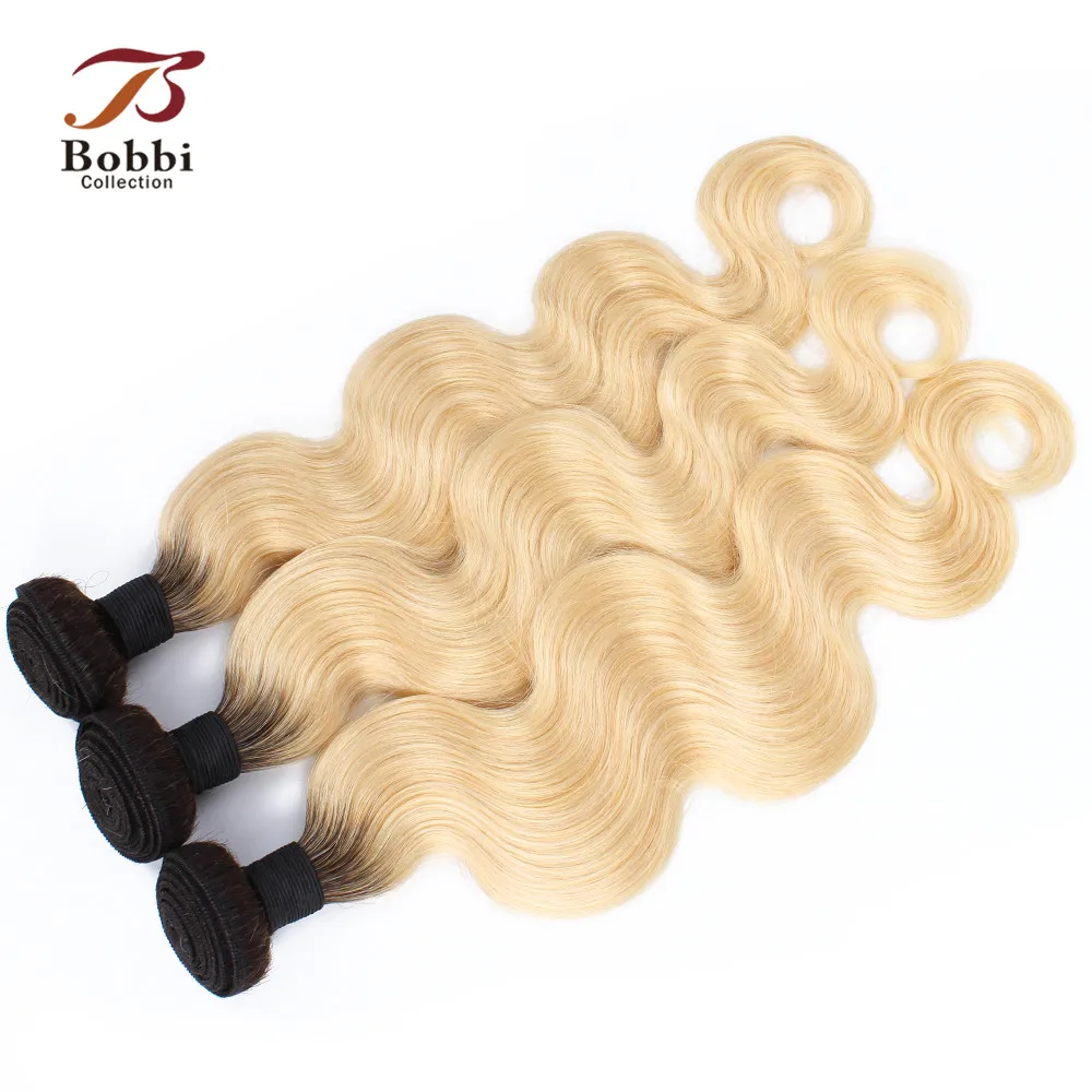 BOBBI коллекция Ombre T 1B 613 пряди с закрытием темный корень платиновый блонд бразильские объемные волнистые человеческие волосы Remy 10-28 дюймов