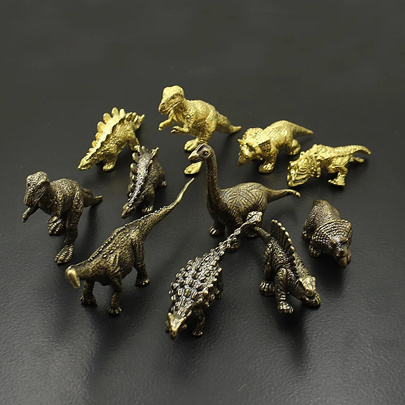 

Antique Brass Dinosaur Tyrannosaurus Spinosaurus Triceratops Figurines Craft Copper Car Ornaments Pet Play Vintage Decoration