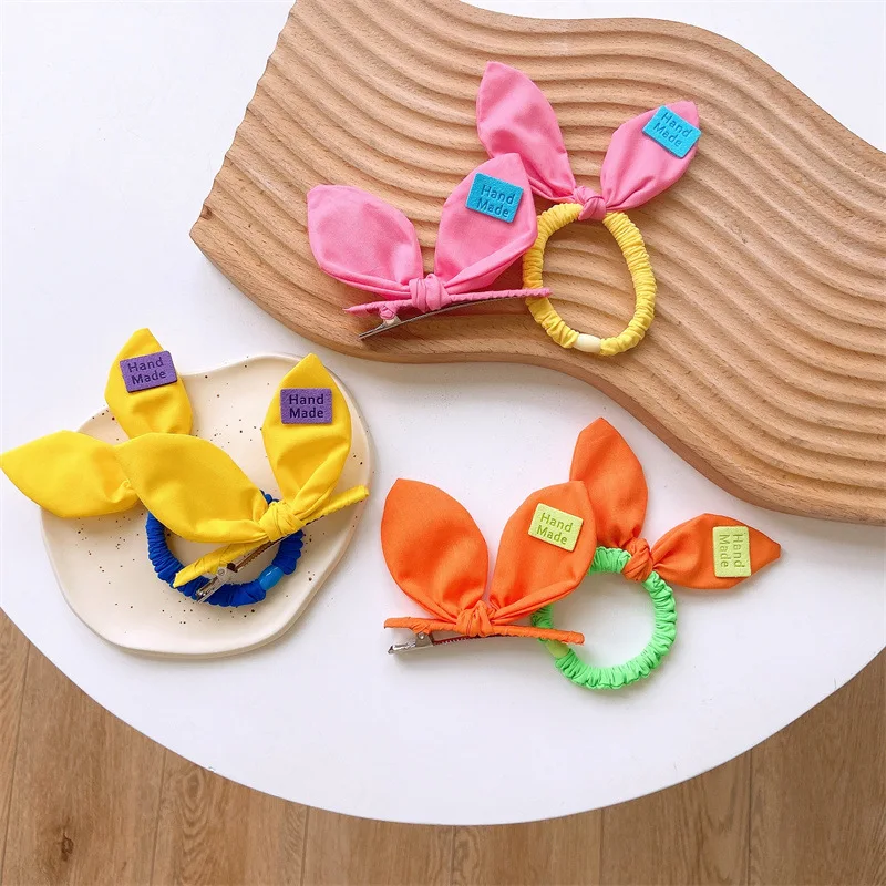

New arrival women neon color ear bow hair bands girl's Fluorescent rubber band lady's Bracelet hair accessories candy color gum