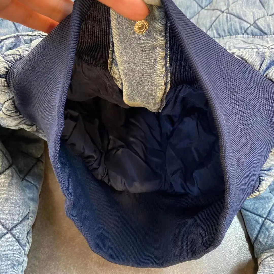 

ZCSMLL 2021 Winter Lapel Long Sleeve Coat Korea Fashion Plaid Washed Denim Cotton Women Blue Jacket